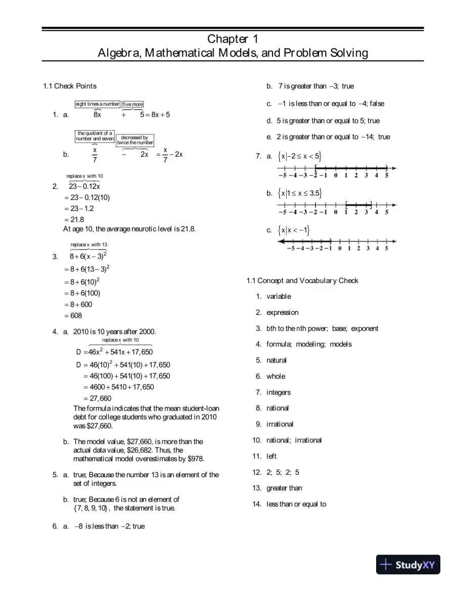 Solution Manual for Intermediate Algebra for College Students, 7th Edition, page 4