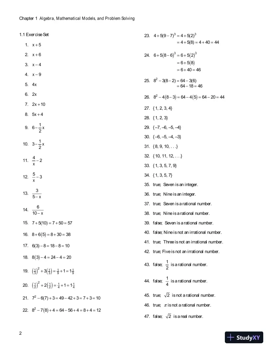 Solution Manual for Intermediate Algebra for College Students, 7th Edition, page 5