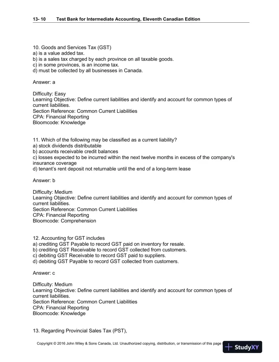 Test Bank For Intermediate Accounting: Volume 1, 11th Canadian Edition, page 11