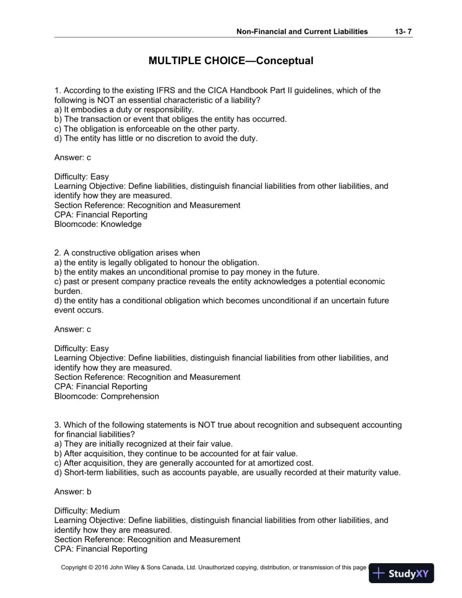 Test Bank For Intermediate Accounting: Volume 1, 11th Canadian Edition, page 8