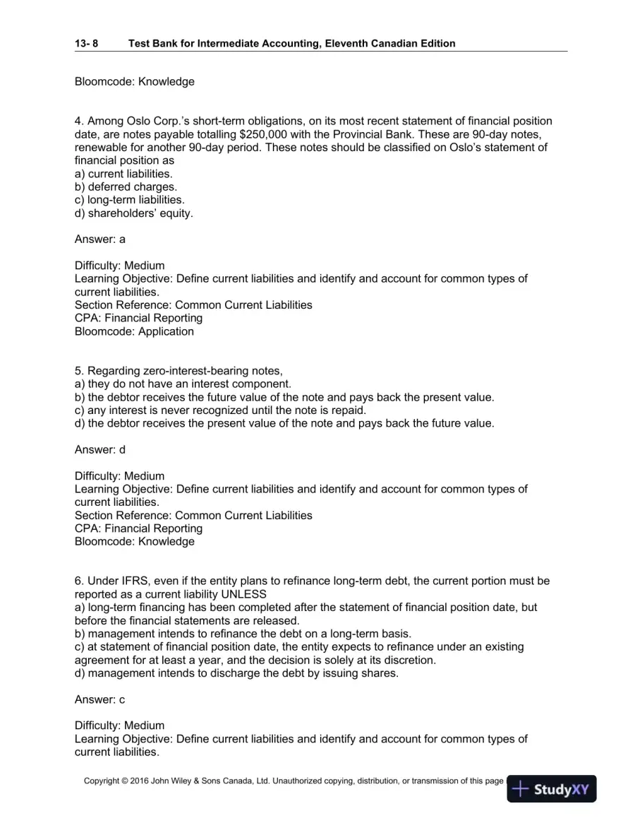Test Bank For Intermediate Accounting: Volume 1, 11th Canadian Edition, page 9