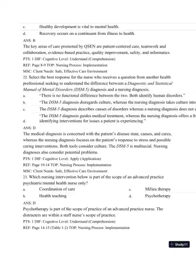 Test Bank For Varcarolis' Foundations Of Psychiatric Mental Health Nursing: A Clinical Approach, 7th Edition - Page 11 preview image