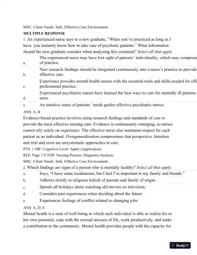 Test Bank For Varcarolis' Foundations Of Psychiatric Mental Health Nursing: A Clinical Approach, 7th Edition - Page 12 preview image