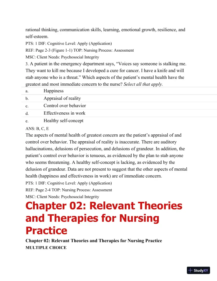 Test Bank For Varcarolis' Foundations Of Psychiatric Mental Health Nursing: A Clinical Approach, 7th Edition, page 13