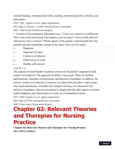 Test Bank For Varcarolis' Foundations Of Psychiatric Mental Health Nursing: A Clinical Approach, 7th Edition - Page 13 preview image