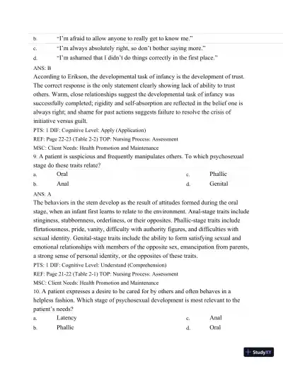 Test Bank For Varcarolis' Foundations Of Psychiatric Mental Health Nursing: A Clinical Approach, 7th Edition - Page 17 preview image