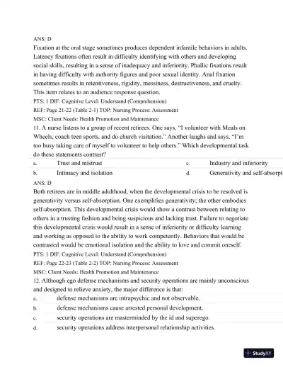Test Bank For Varcarolis' Foundations Of Psychiatric Mental Health Nursing: A Clinical Approach, 7th Edition - Page 18 preview image