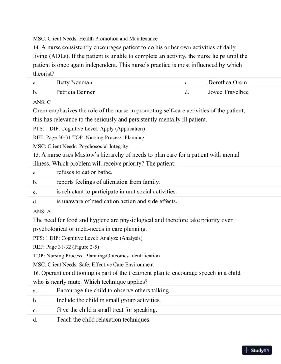 Test Bank For Varcarolis' Foundations Of Psychiatric Mental Health Nursing: A Clinical Approach, 7th Edition, page 20
