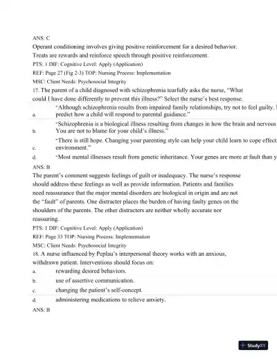 Test Bank For Varcarolis' Foundations Of Psychiatric Mental Health Nursing: A Clinical Approach, 7th Edition - Page 21 preview image