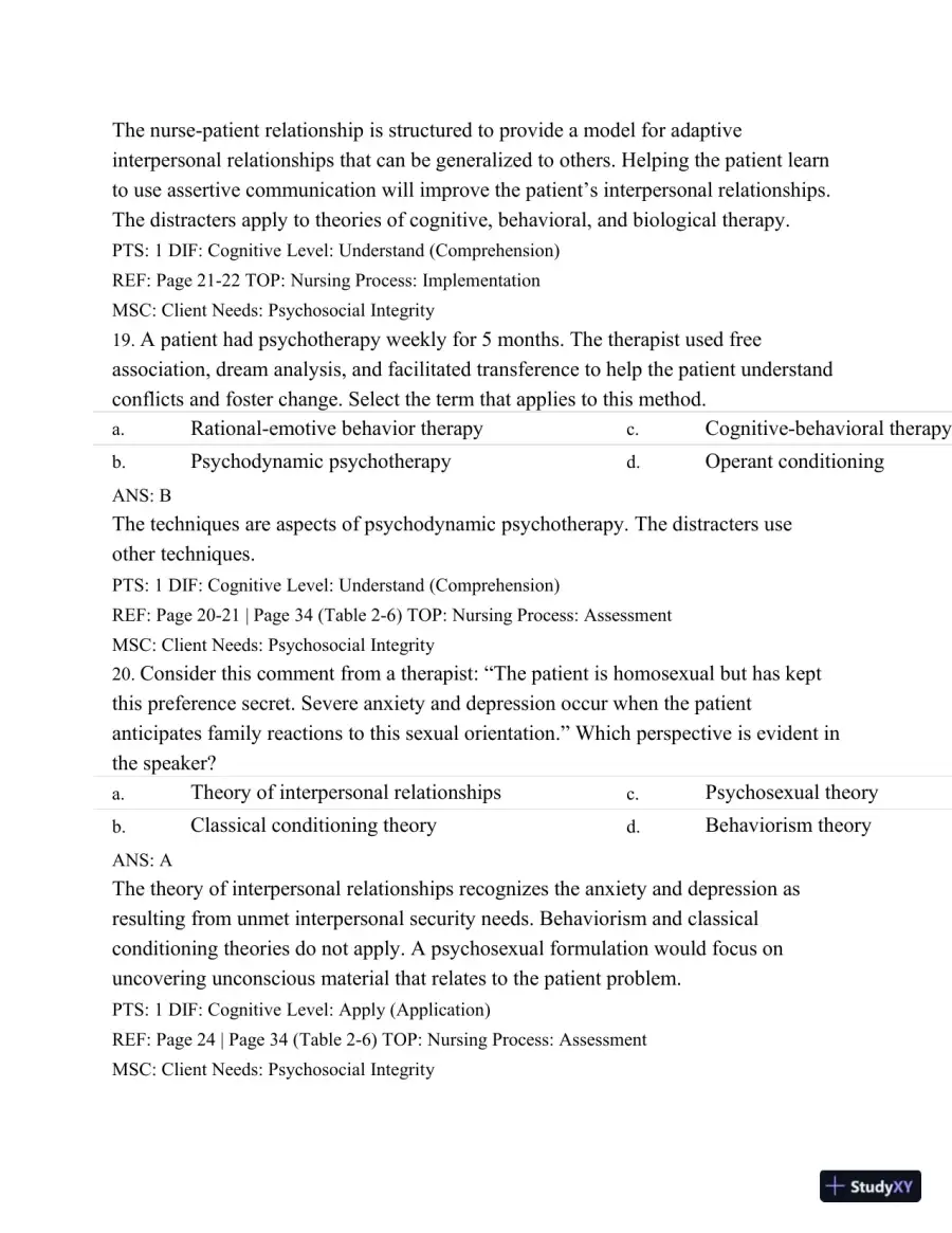 Test Bank For Varcarolis' Foundations Of Psychiatric Mental Health Nursing: A Clinical Approach, 7th Edition, page 22