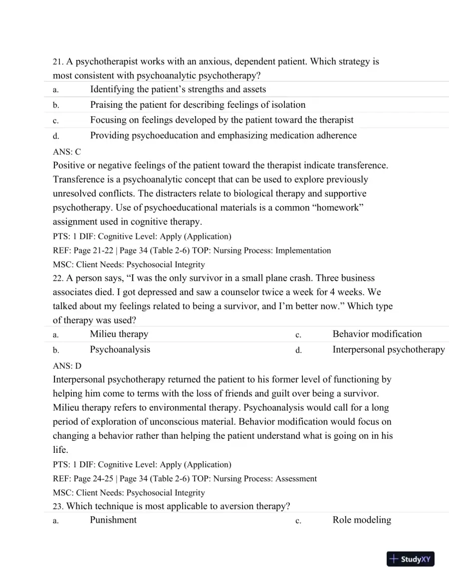 Test Bank For Varcarolis' Foundations Of Psychiatric Mental Health Nursing: A Clinical Approach, 7th Edition, page 23
