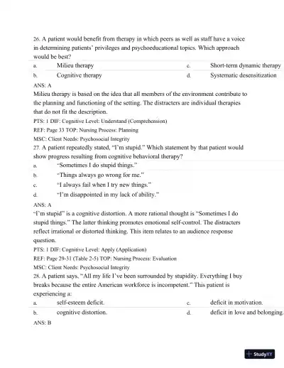 Test Bank For Varcarolis' Foundations Of Psychiatric Mental Health Nursing: A Clinical Approach, 7th Edition - Page 25 preview image