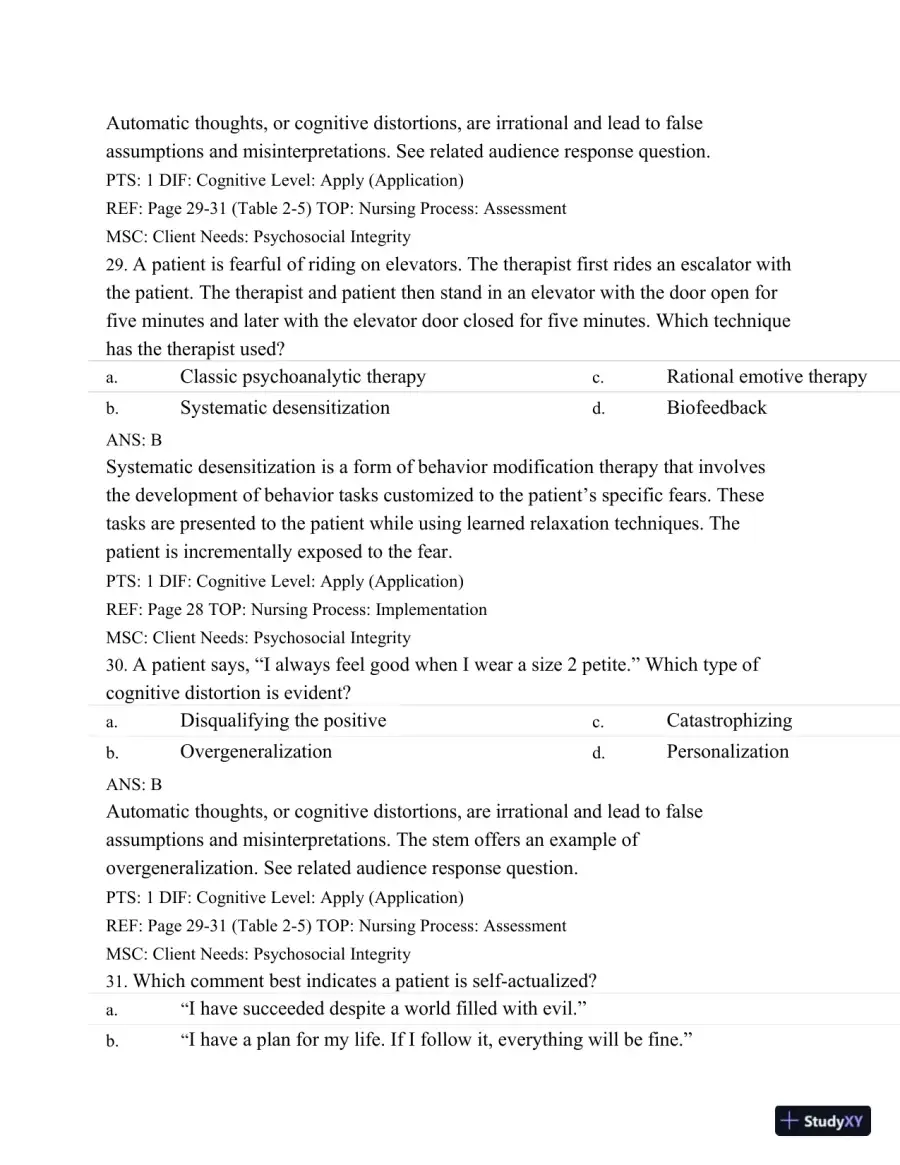Test Bank For Varcarolis' Foundations Of Psychiatric Mental Health Nursing: A Clinical Approach, 7th Edition, page 26