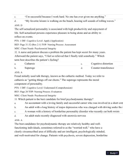 Test Bank For Varcarolis' Foundations Of Psychiatric Mental Health Nursing: A Clinical Approach, 7th Edition - Page 27 preview image