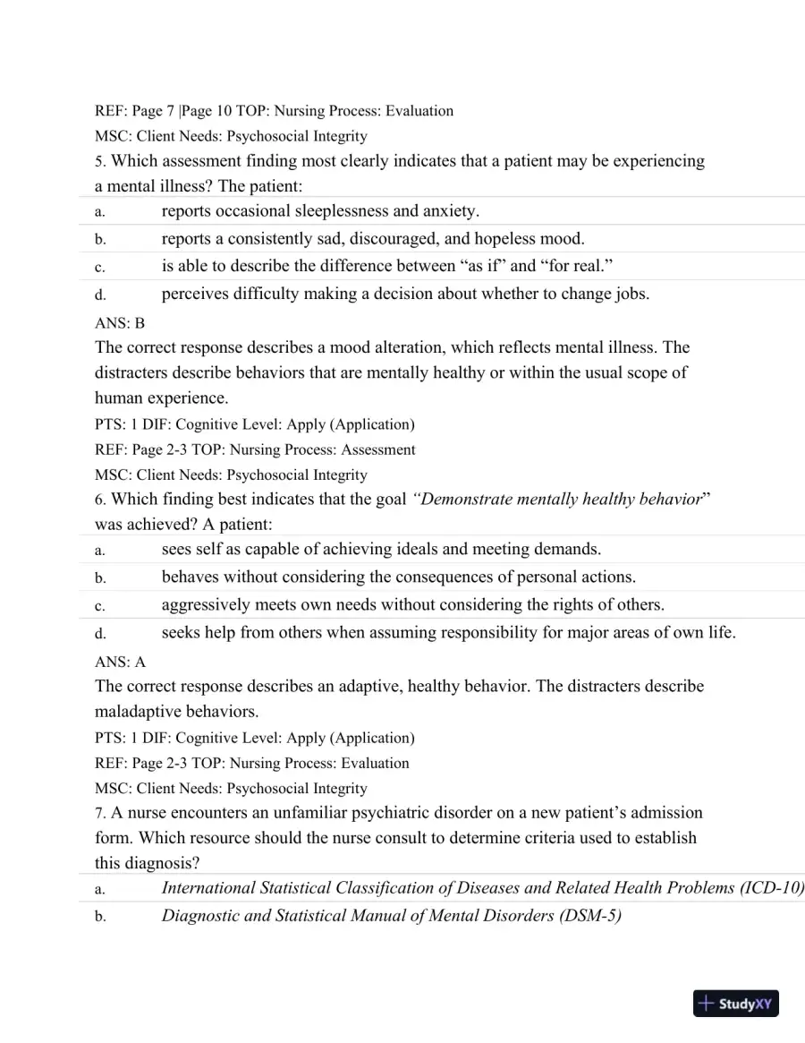 Test Bank For Varcarolis' Foundations Of Psychiatric Mental Health Nursing: A Clinical Approach, 7th Edition, page 4
