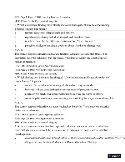 Test Bank For Varcarolis' Foundations Of Psychiatric Mental Health Nursing: A Clinical Approach, 7th Edition - Page 4 preview image
