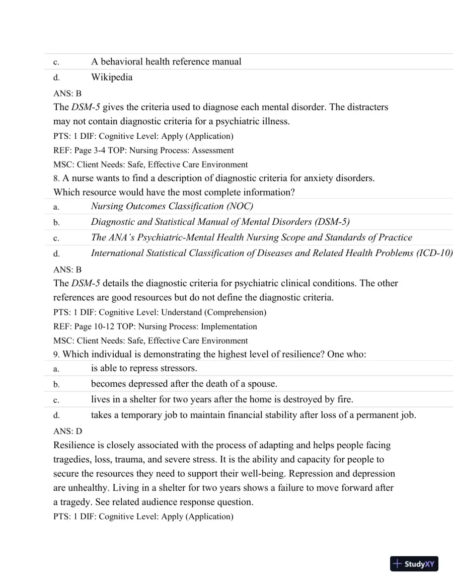 Test Bank For Varcarolis' Foundations Of Psychiatric Mental Health Nursing: A Clinical Approach, 7th Edition, page 5