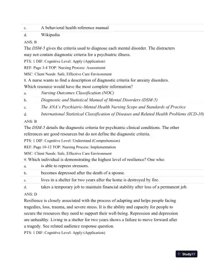 Test Bank For Varcarolis' Foundations Of Psychiatric Mental Health Nursing: A Clinical Approach, 7th Edition - Page 5 preview image