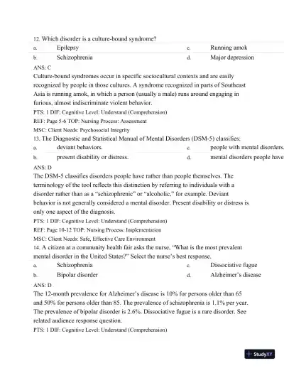 Test Bank For Varcarolis' Foundations Of Psychiatric Mental Health Nursing: A Clinical Approach, 7th Edition - Page 7 preview image