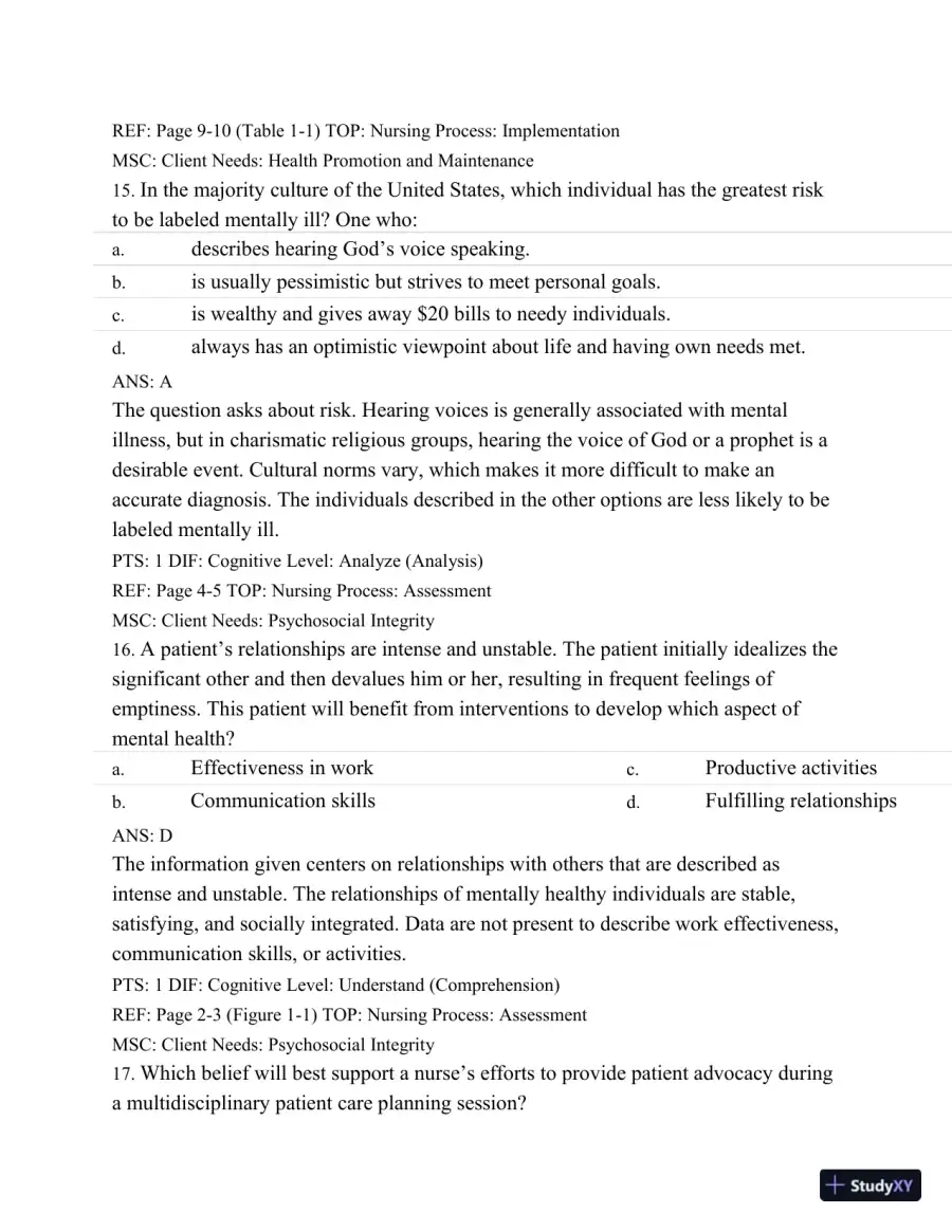 Test Bank For Varcarolis' Foundations Of Psychiatric Mental Health Nursing: A Clinical Approach, 7th Edition, page 8
