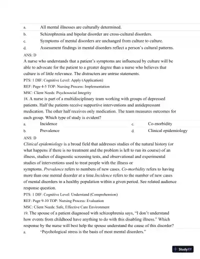 Test Bank For Varcarolis' Foundations Of Psychiatric Mental Health Nursing: A Clinical Approach, 7th Edition - Page 9 preview image