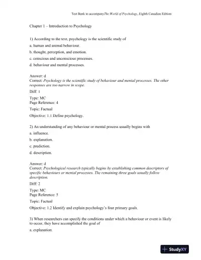 The World of Psychology, Eighth Canadian Edition Test Bank - Page 1 preview image