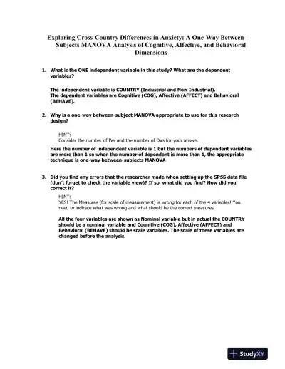A One-Way Between-Subjects MANOVA Analysis of Cognitive, Affective, and Behavioral Dimensions - Page 1 preview image