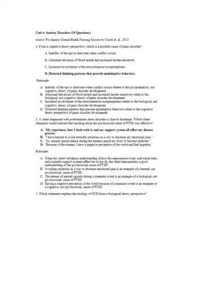 NCLEX Unit 4 Anxiety Disorders - Page 1 preview image