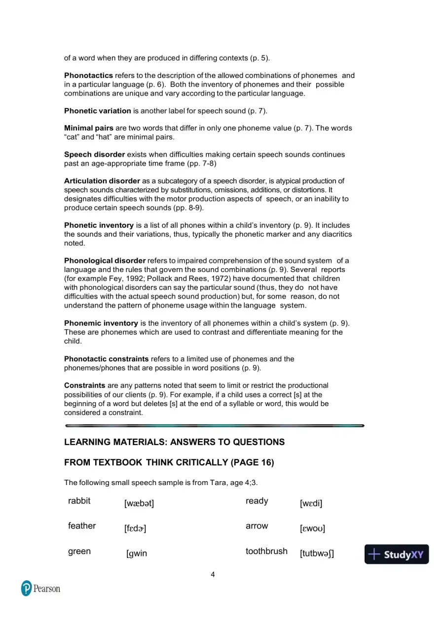 Test Bank for Articulation and Phonology in Speech Sound Disorders: A Clinical Focus, 6th Edition, page 11