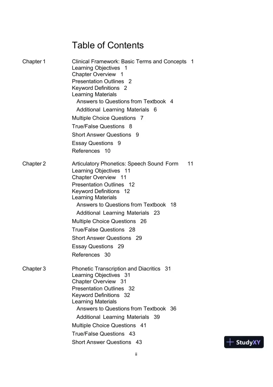 Test Bank for Articulation and Phonology in Speech Sound Disorders: A Clinical Focus, 6th Edition, page 3
