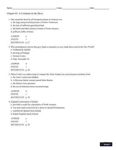 Cengage Advantage Books: Making America, Volume 1 To 1877: A History Of The United States, 7th Edition Test Bank - Page 1 preview image