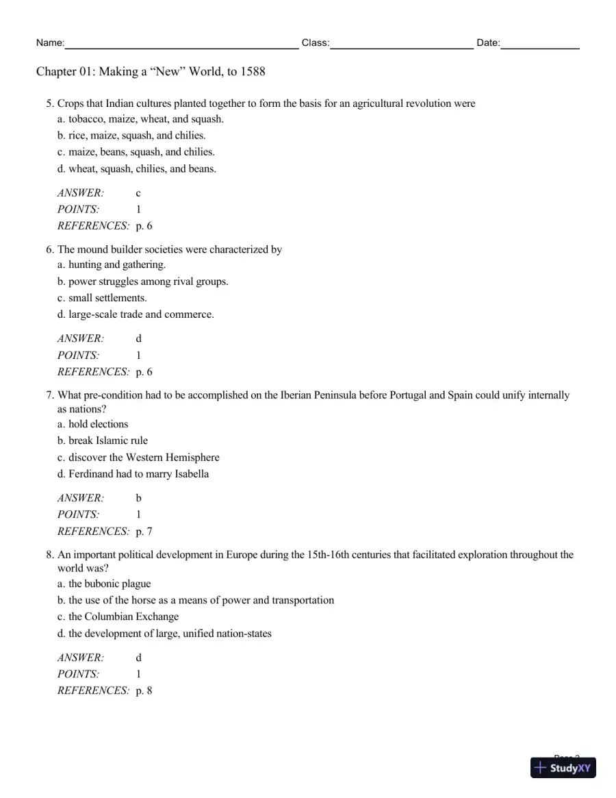 Cengage Advantage Books: Making America, Volume 1 To 1877: A History Of The United States, 7th Edition Test Bank, page 17