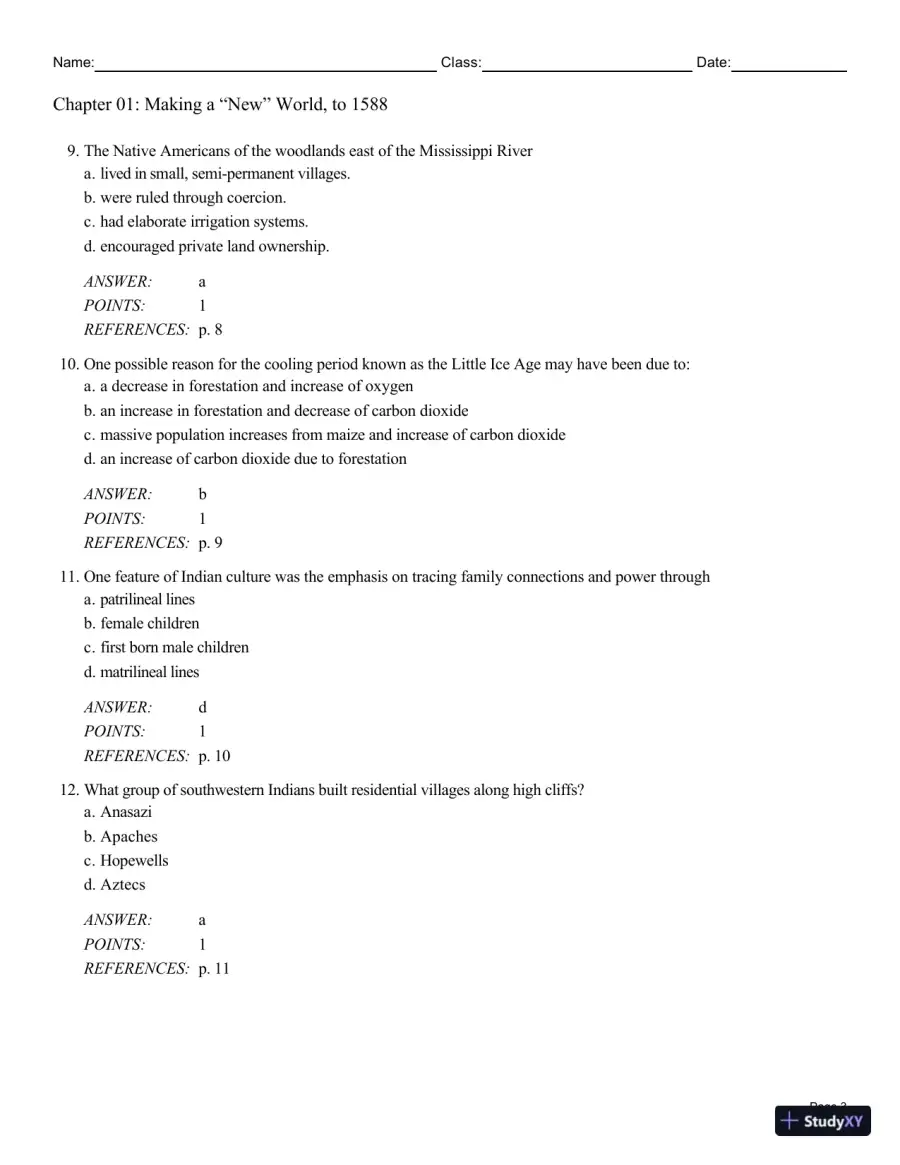 Cengage Advantage Books: Making America, Volume 1 To 1877: A History Of The United States, 7th Edition Test Bank, page 18