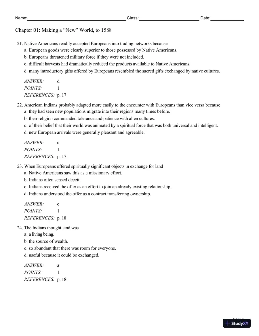 Cengage Advantage Books: Making America, Volume 1 To 1877: A History Of The United States, 7th Edition Test Bank, page 21