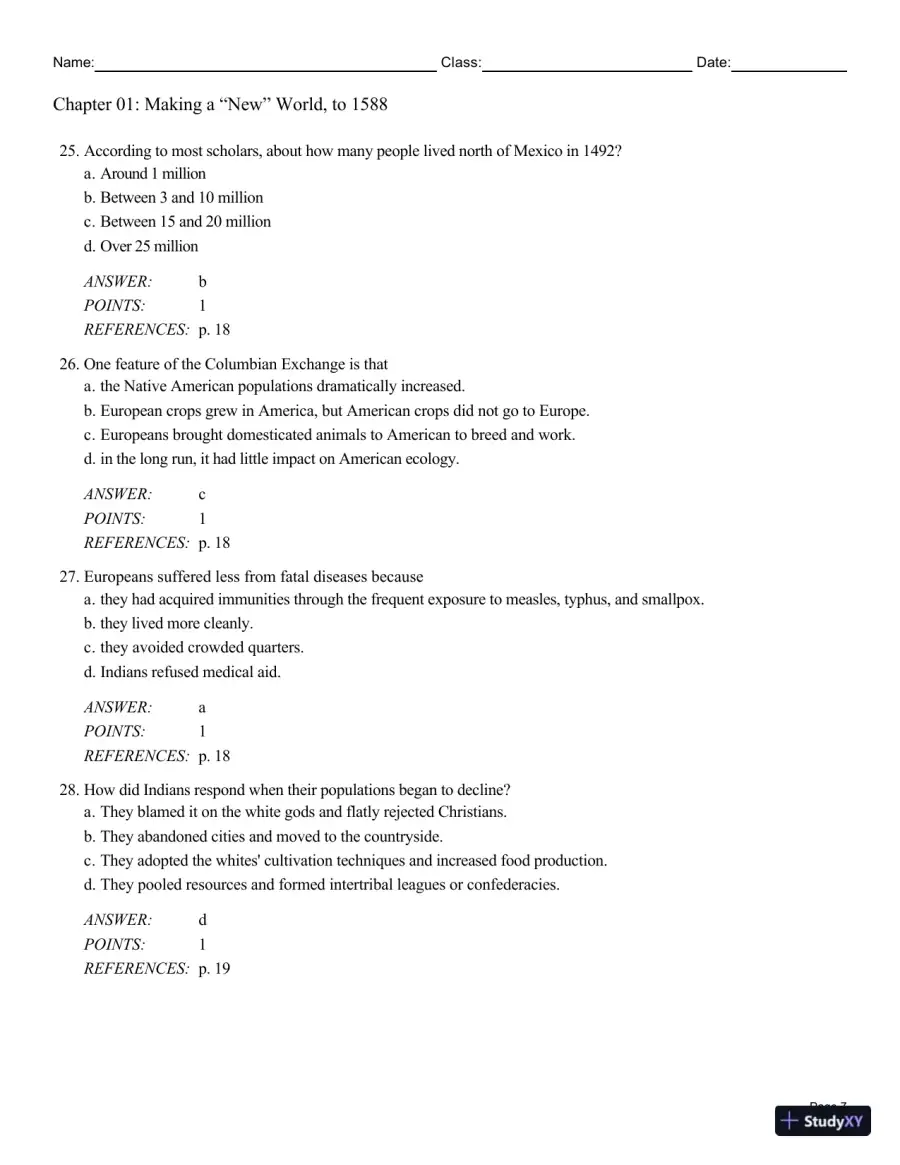 Cengage Advantage Books: Making America, Volume 1 To 1877: A History Of The United States, 7th Edition Test Bank, page 22