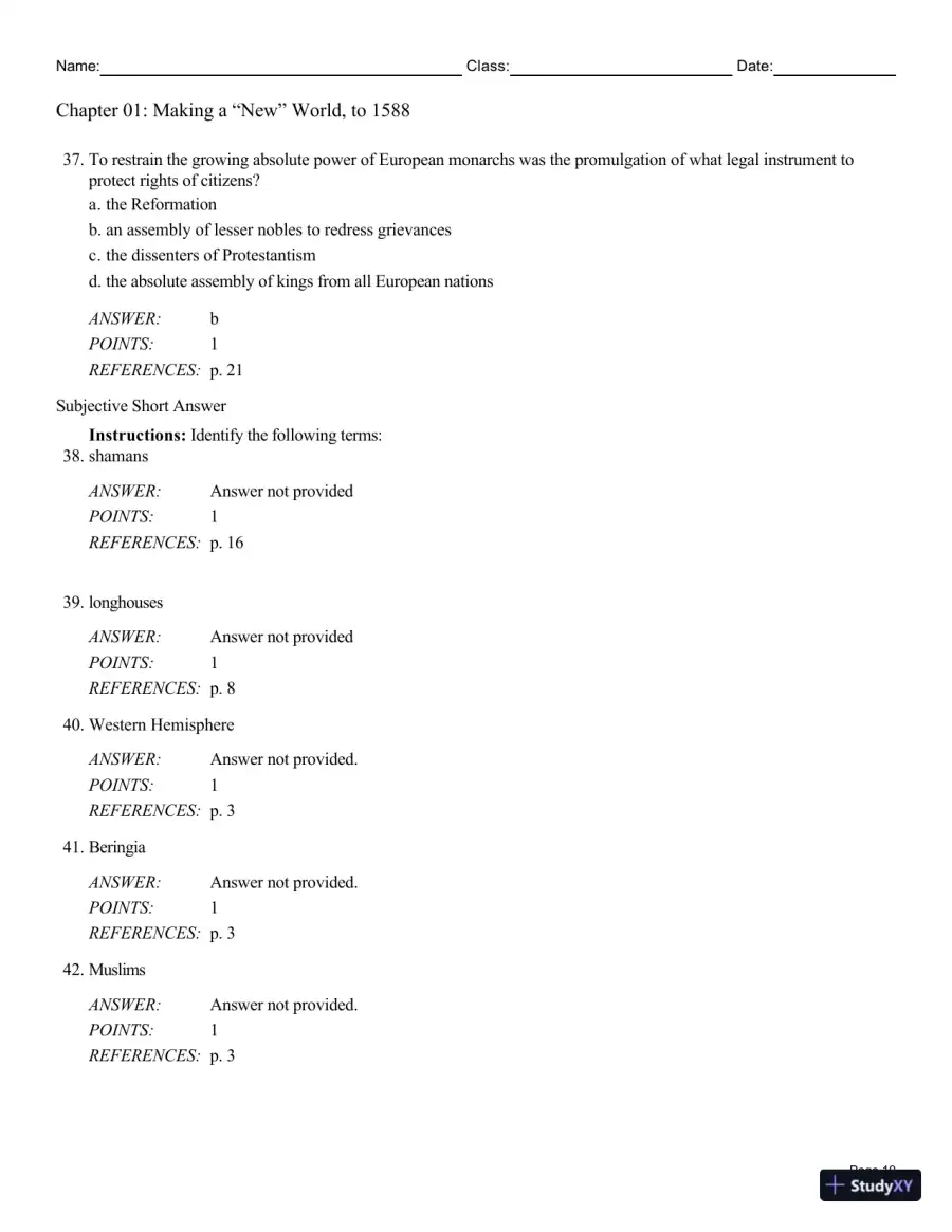 Cengage Advantage Books: Making America, Volume 1 To 1877: A History Of The United States, 7th Edition Test Bank, page 25