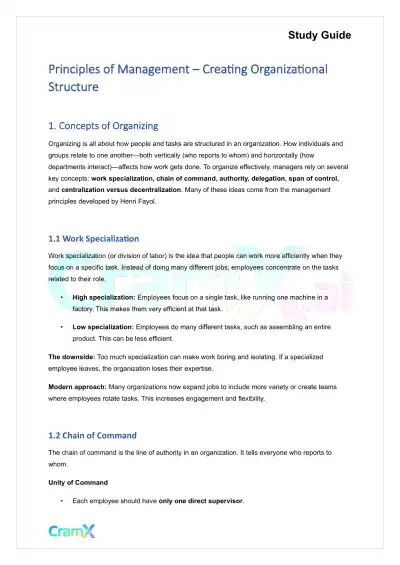 Principles of Management - Creating Organizational Structure - Page 1 preview image
