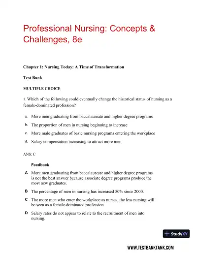 Professional Nursing: Concepts & Challenges 8th Edition Test Bank - Page 1 preview image