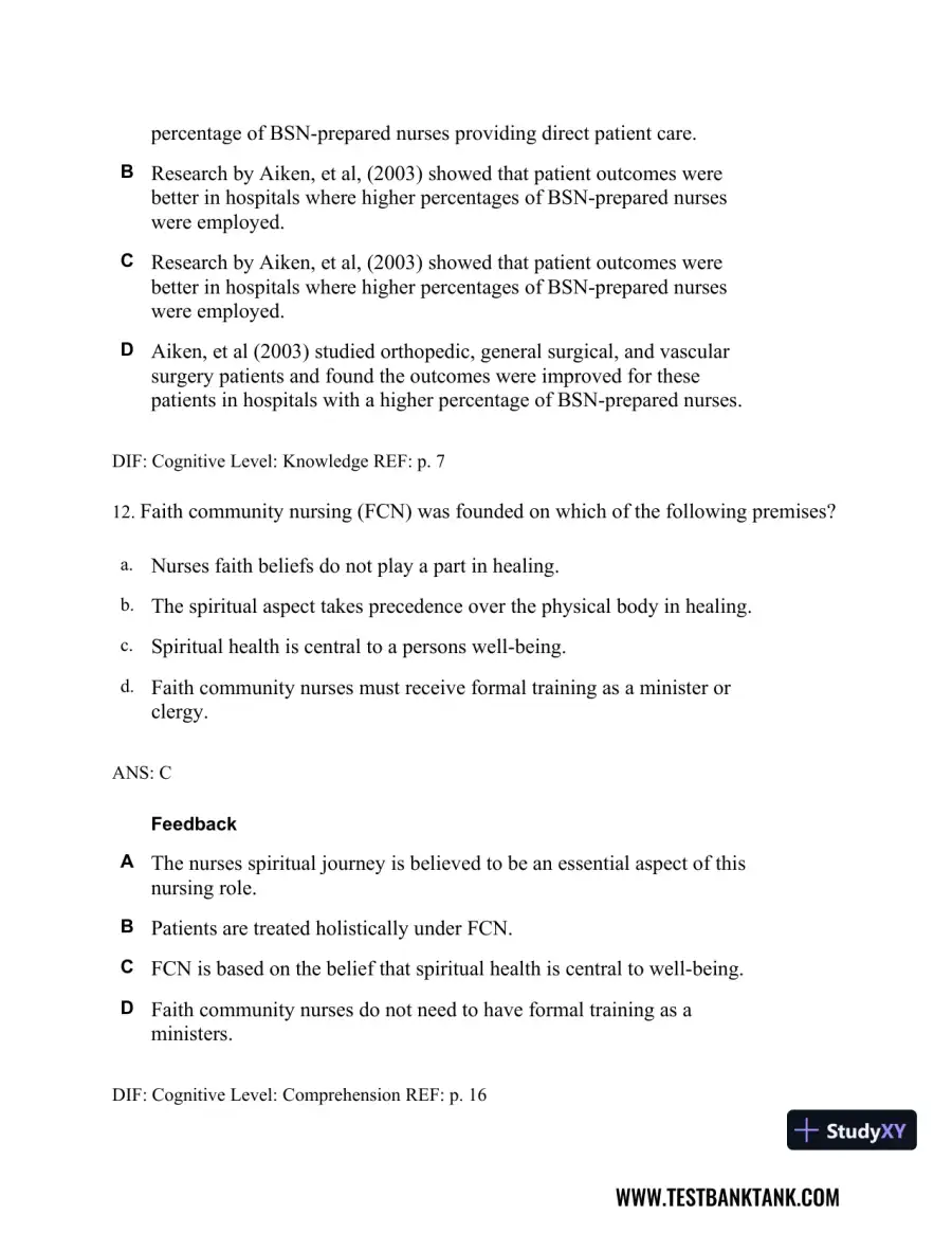 Professional Nursing: Concepts & Challenges 8th Edition Test Bank, page 10