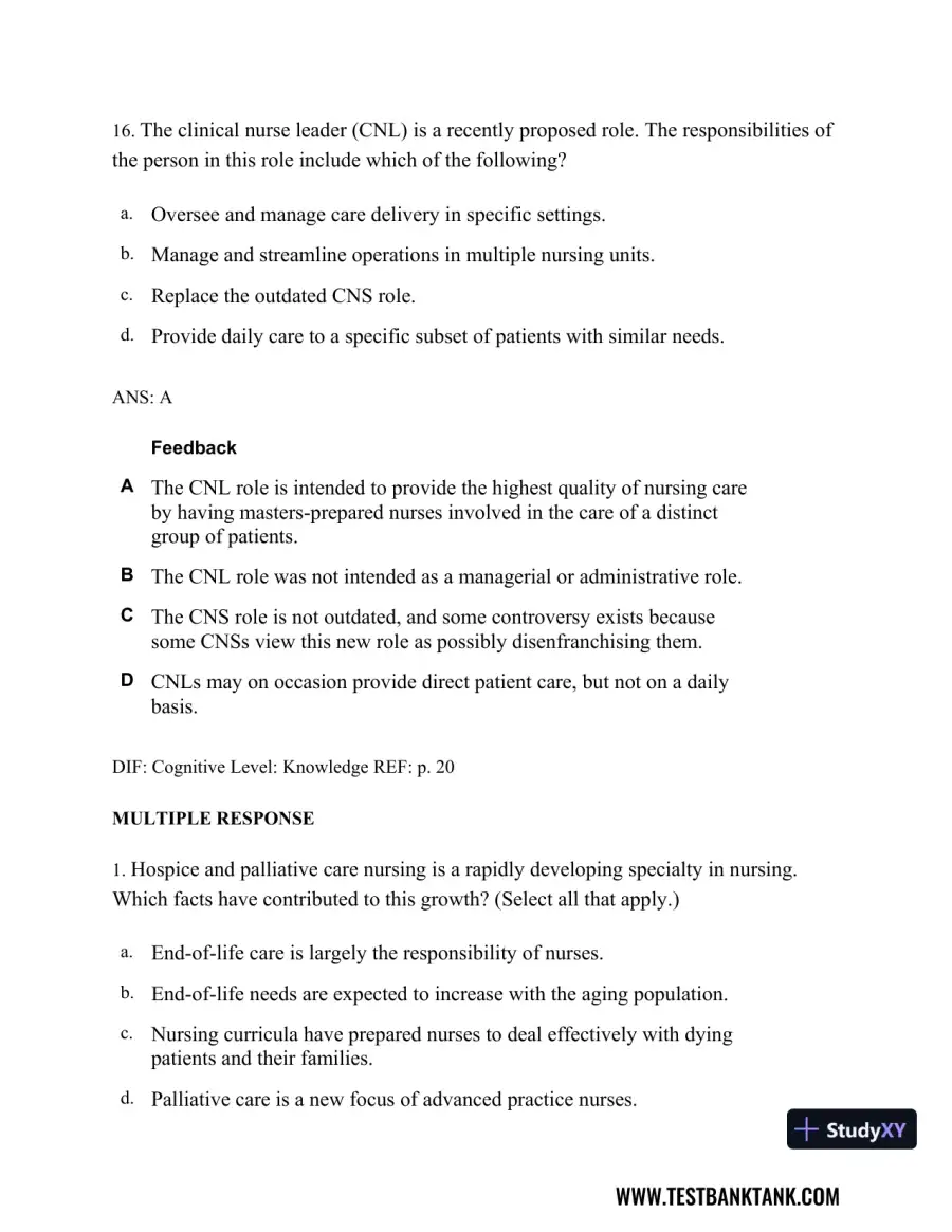 Professional Nursing: Concepts & Challenges 8th Edition Test Bank, page 13