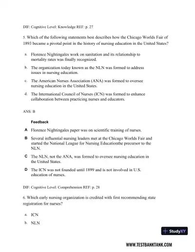 Professional Nursing: Concepts & Challenges 8th Edition Test Bank - Page 18 preview image