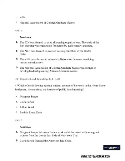 Professional Nursing: Concepts & Challenges 8th Edition Test Bank - Page 19 preview image
