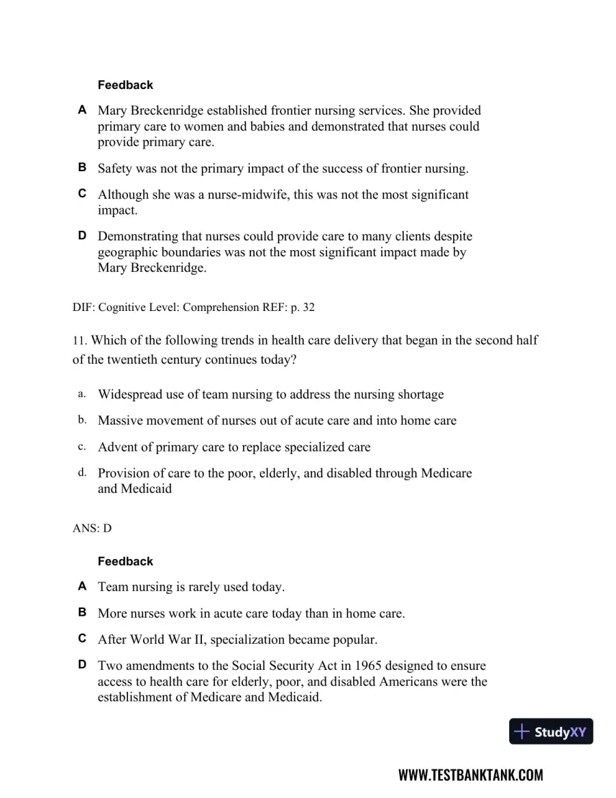 Professional Nursing: Concepts & Challenges 8th Edition Test Bank, page 22