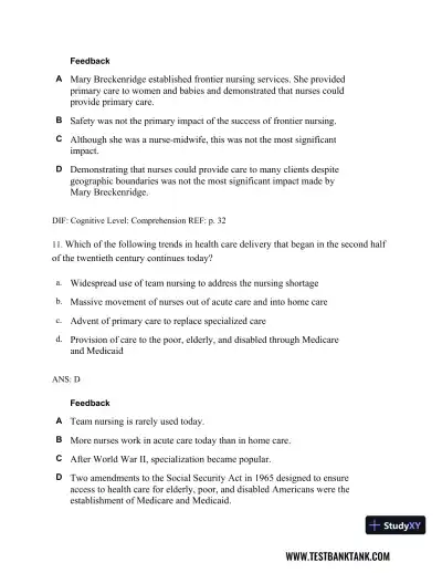 Professional Nursing: Concepts & Challenges 8th Edition Test Bank - Page 22 preview image