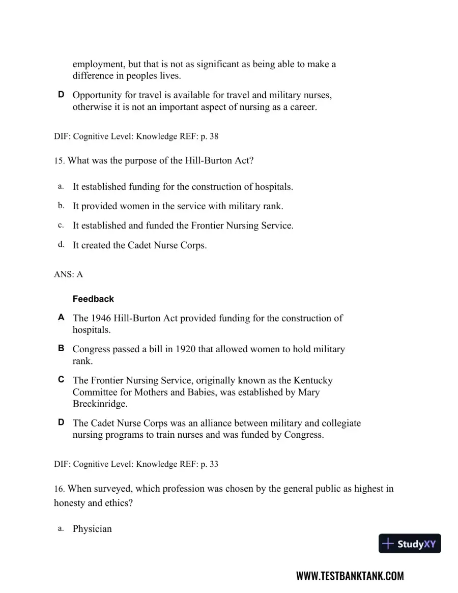 Professional Nursing: Concepts & Challenges 8th Edition Test Bank, page 25