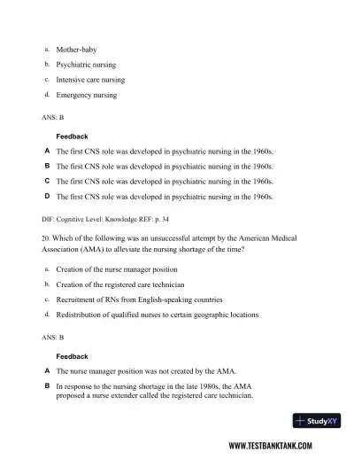 Professional Nursing: Concepts & Challenges 8th Edition Test Bank - Page 28 preview image