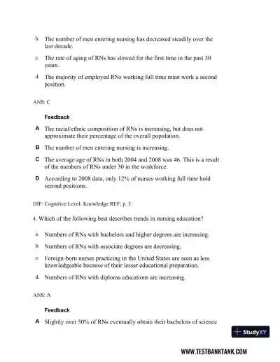 Professional Nursing: Concepts & Challenges 8th Edition Test Bank - Page 4 preview image
