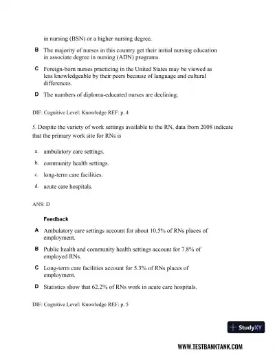 Professional Nursing: Concepts & Challenges 8th Edition Test Bank - Page 5 preview image