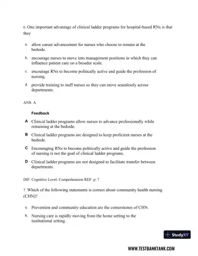Professional Nursing: Concepts & Challenges 8th Edition Test Bank - Page 6 preview image
