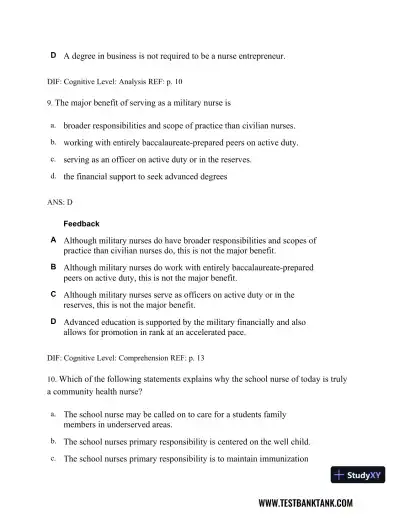 Professional Nursing: Concepts & Challenges 8th Edition Test Bank - Page 8 preview image